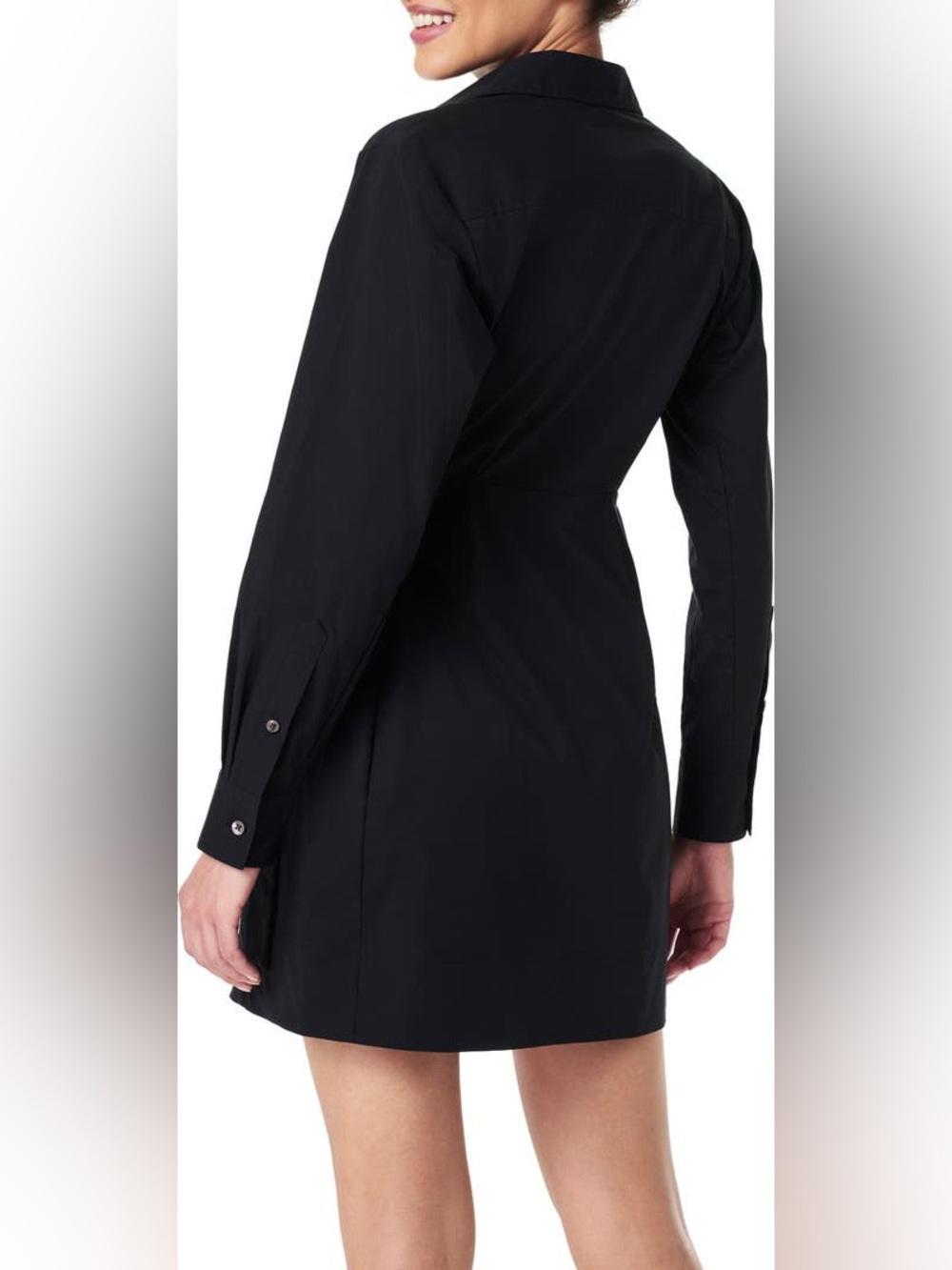▪️Spanx The Best Stretch Cotton Poplin Wrap Shirtdress Classic Black - Picture 2 of 10